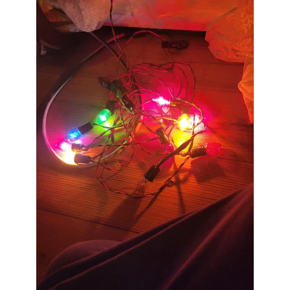 Lot 4 Vintage Christmas Tree Lights 15 Socket Bulb String Strand Red Green Wire